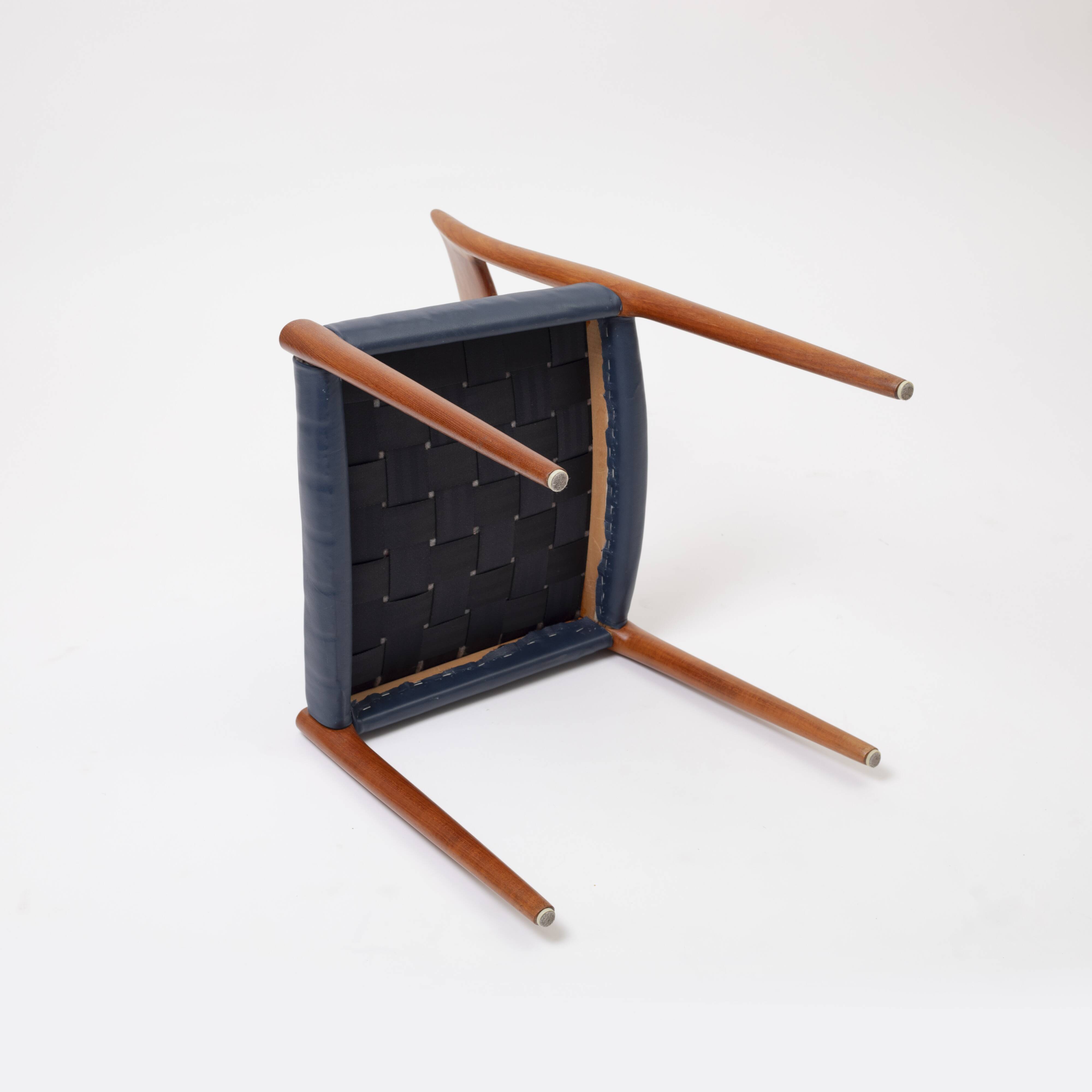 Model 77 Chair in Teak and blue leather by Niels Otto Møller