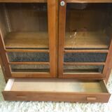 Old school glass bookcase in blond wood