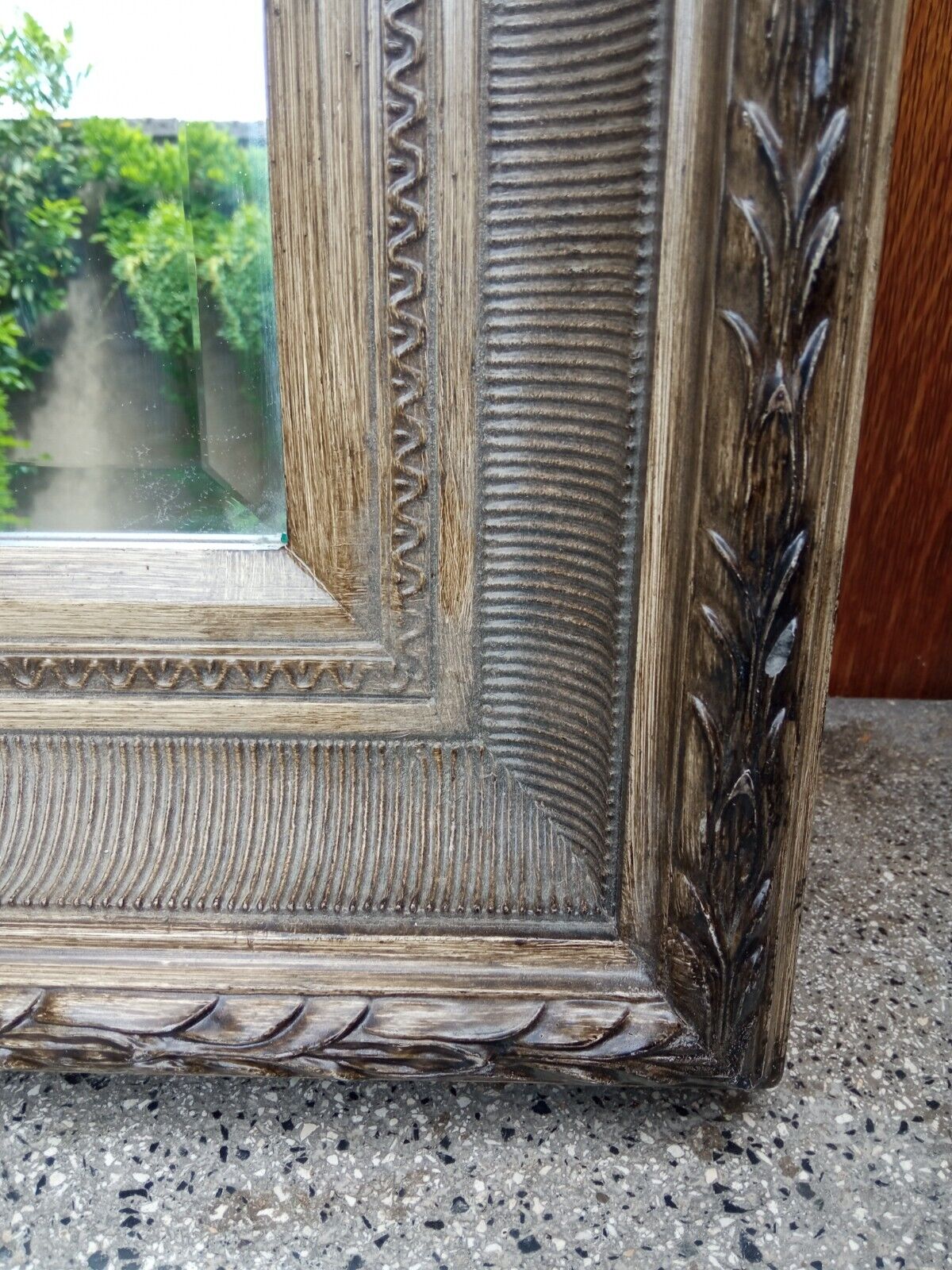 Patinated wall mirror gray with beveled ice, 80 x 70 cm