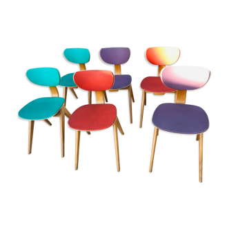 Set of six curved wooden chairs