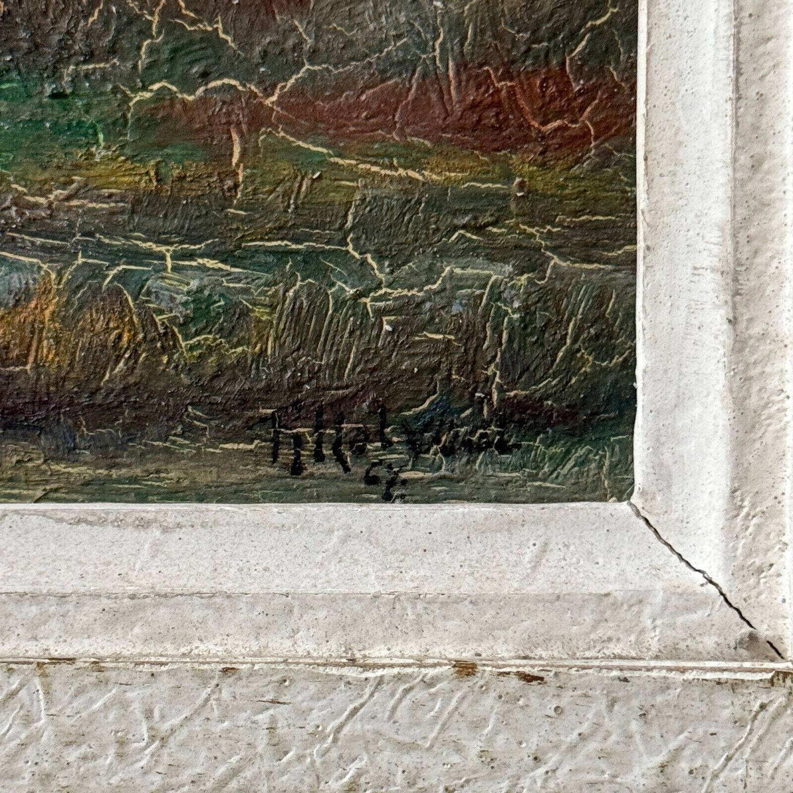 Oil on panel by R. Holvoet landscape banks of the Vire 1967