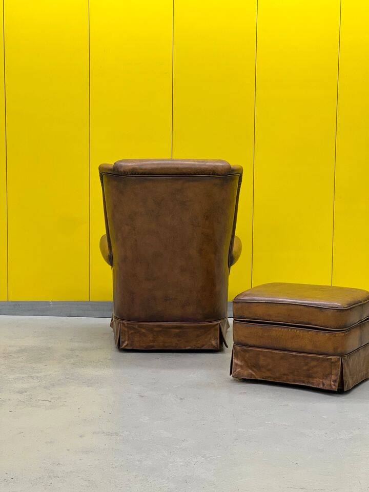 Vintage Chesterfield style wing chair With Ottoman