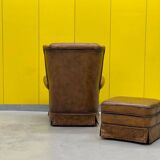 Vintage Chesterfield style wing chair With Ottoman