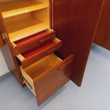 High Scandinavian modernist vintage sideboard in teak and black metal.