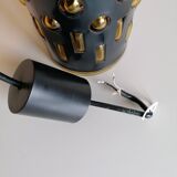 Amber blown glass and midnight blue metal hanging lamp 1960