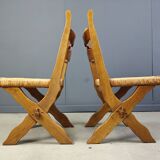 Vintage oak and wicker brutalist chairs, 1960s - set of 6