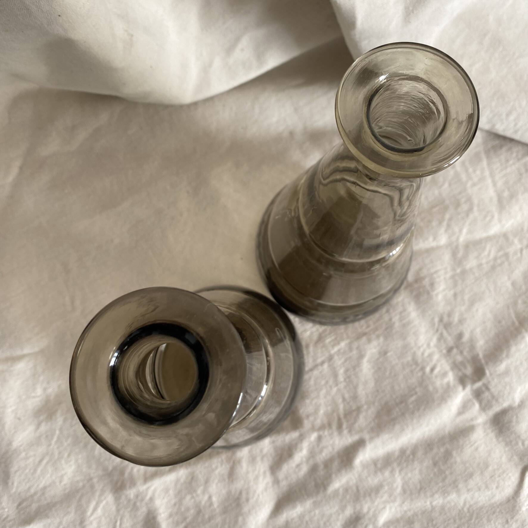 Pair of antique smoked glass vases carafes
