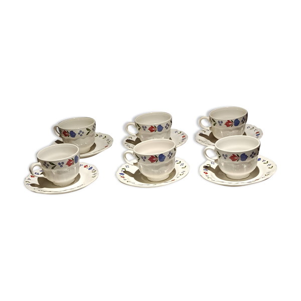 lot de 6 tasses à thé et sous tasses faience Pagnossin de Trévise