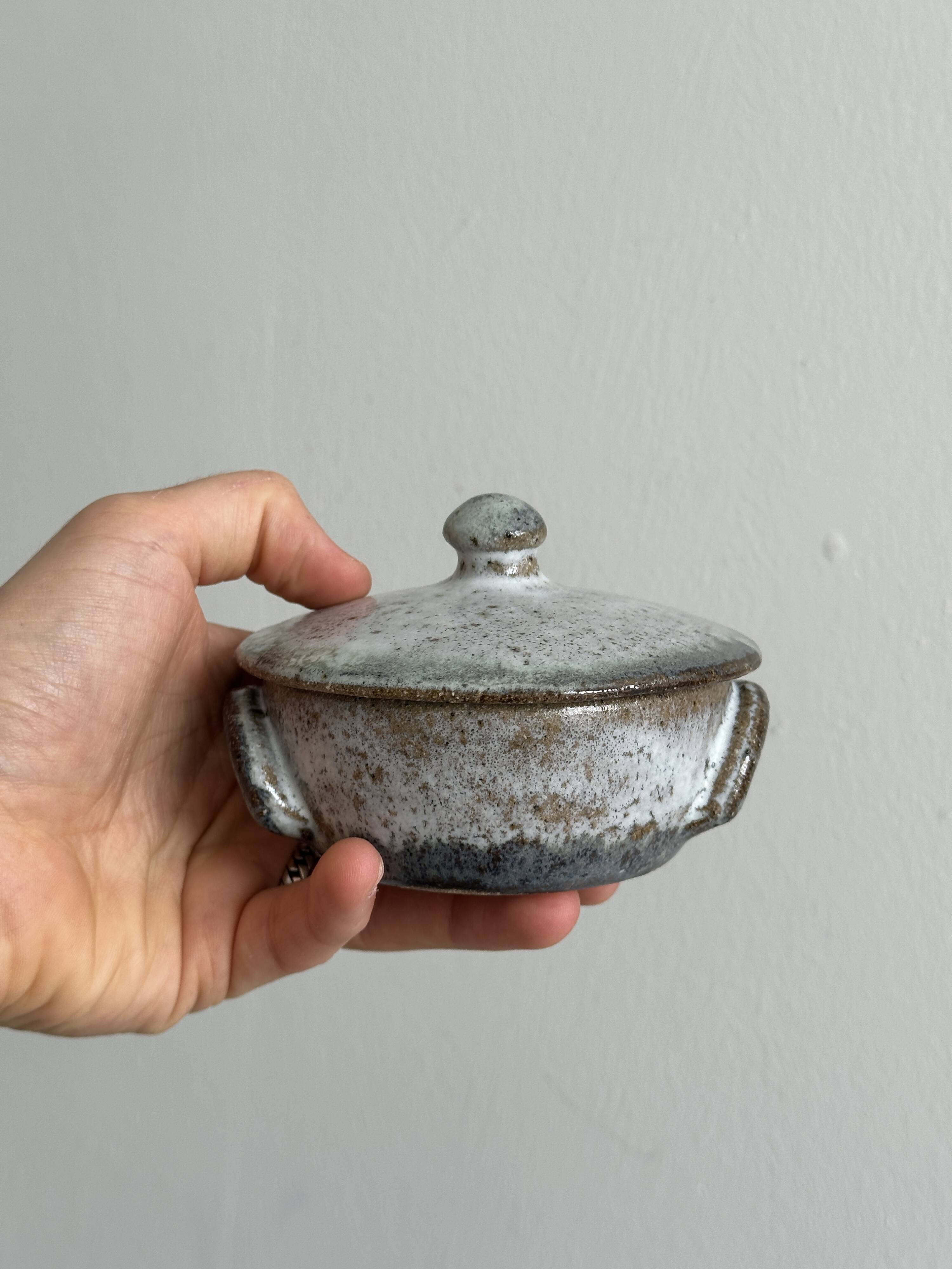 Handmade stoneware coffee set, 6 cups, saucers and sugar bowl, natural tones
