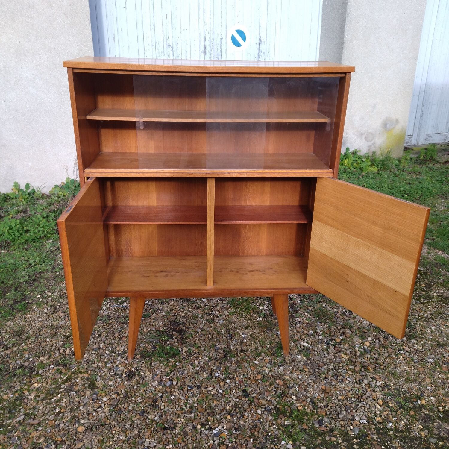 Glass bar veneered wood 50s compass