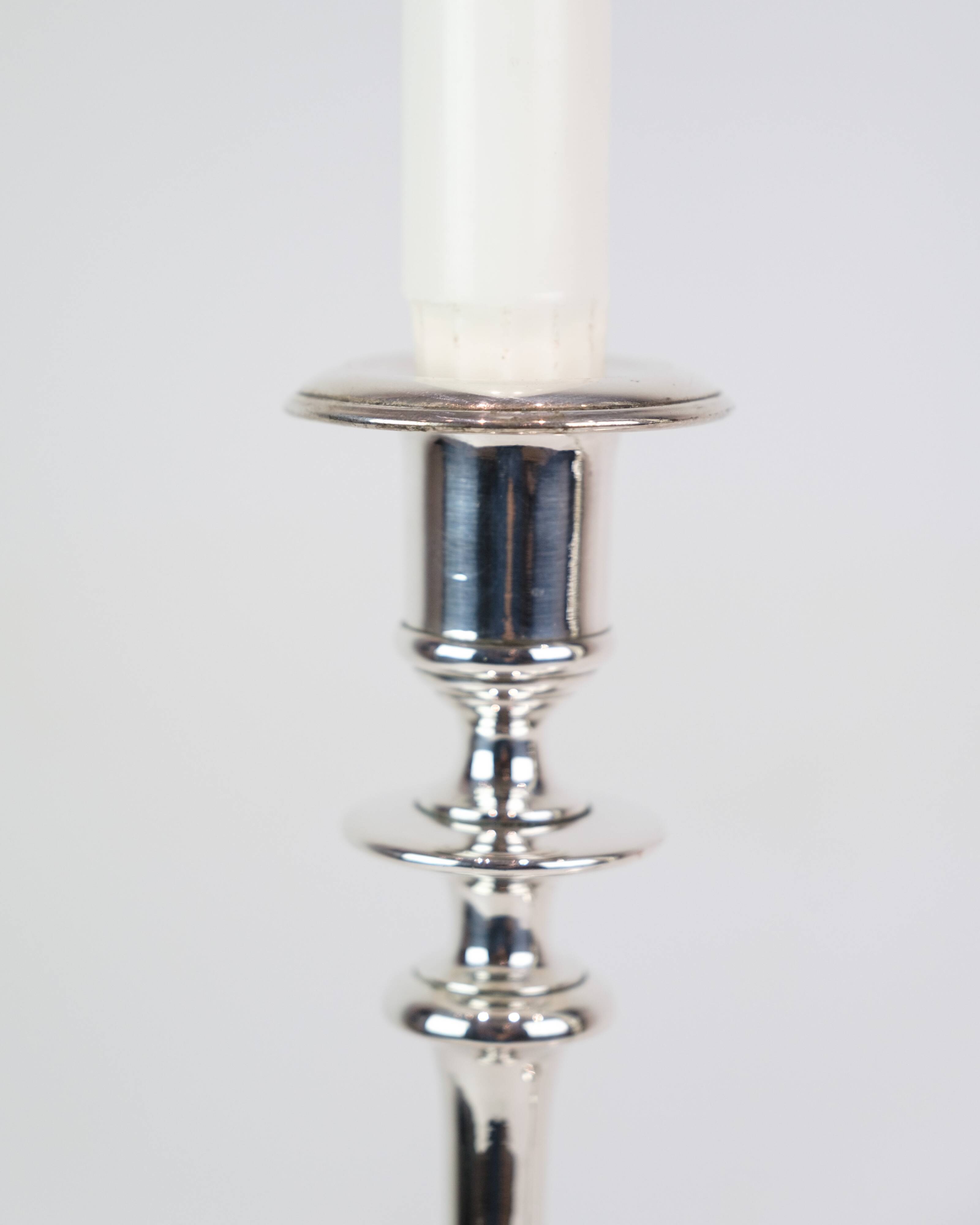 Set Of 2 Candlesticks Made In Silver Plated Brass Stamped I.P.O Hansen From 1890s