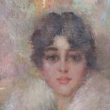 Oil painting on canvas, portrait of a young woman, Italy signed and dated 1917