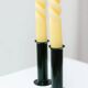 Set of 2 glossy black metal candleholders in retro Ikea Memphis style