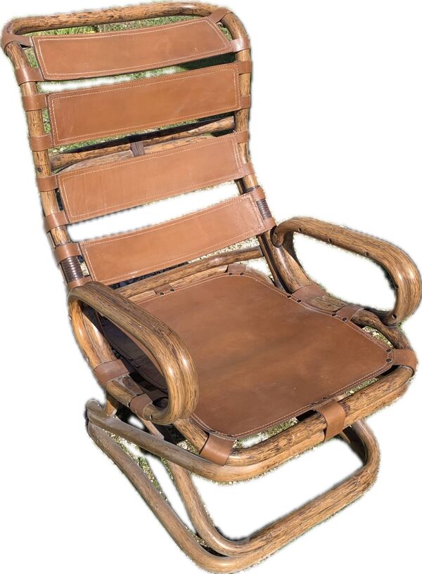 Fauteuil de Tito Agnoli relax bambou et cuir