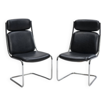 Paire de chaises cantilever en cuir par Mauser Werke Waldeck, Allemagne de l'Ouest, 19