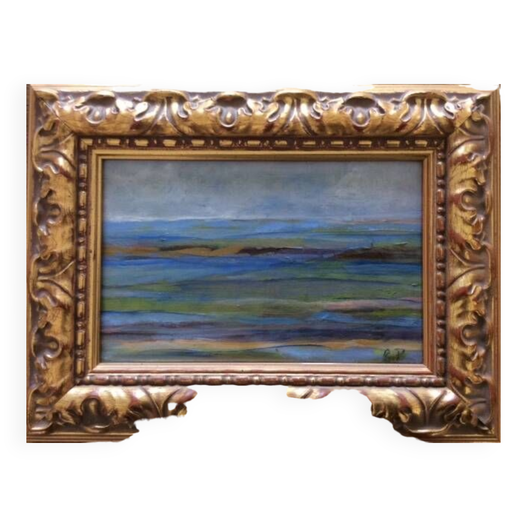 small oil on canvas framed and signed, sea motif.