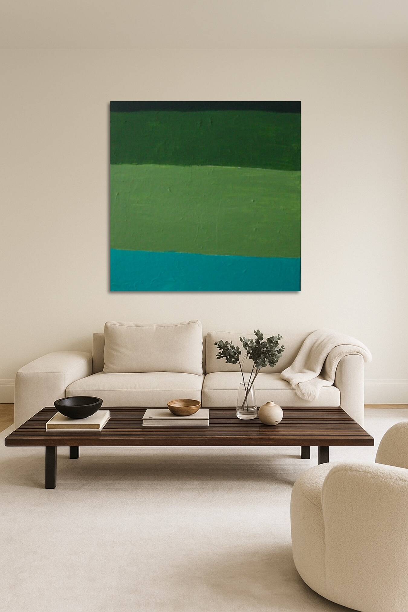 Abstract on canvas 100x100x4cm "Green Softness"
