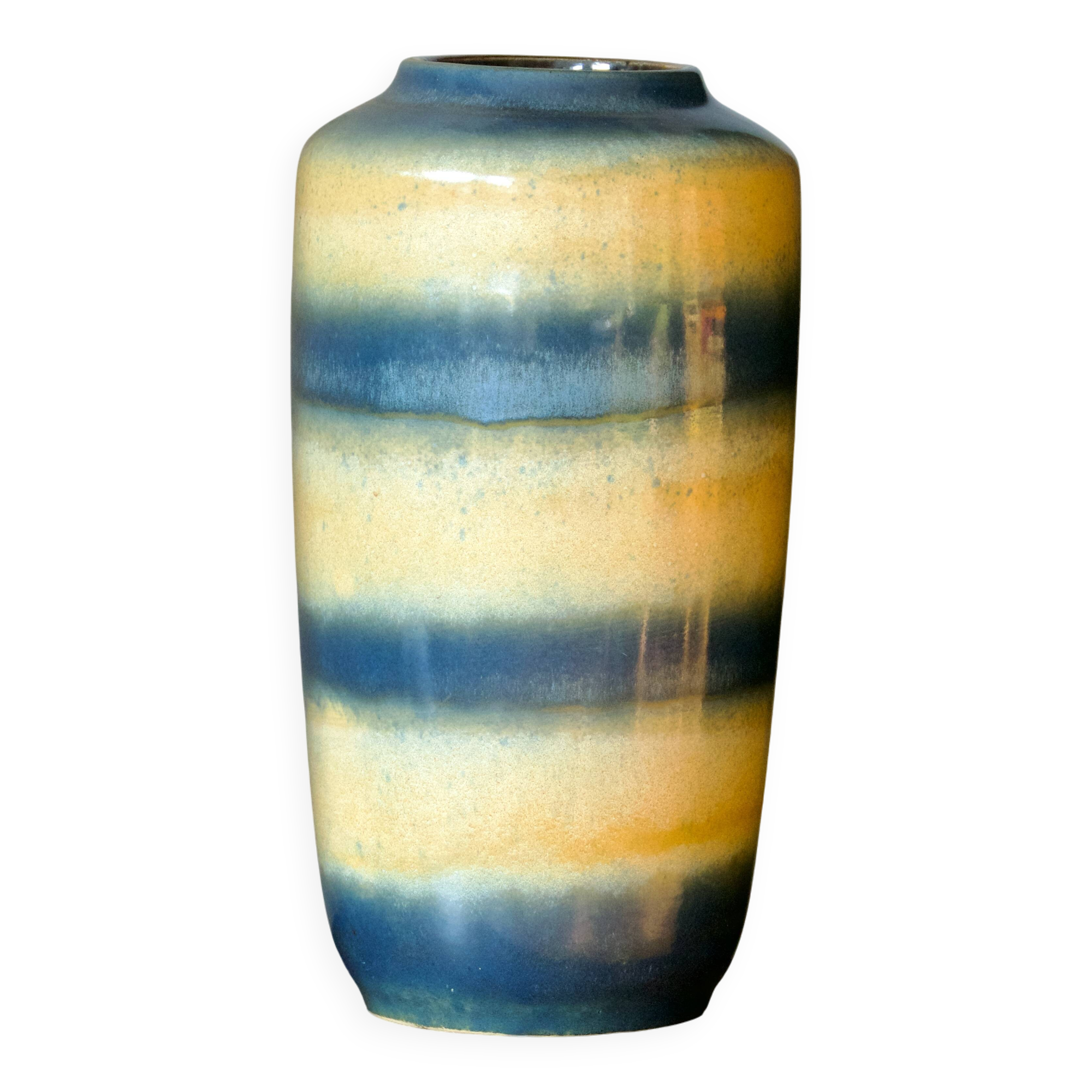 Vase West Germany en grès bleu et beige