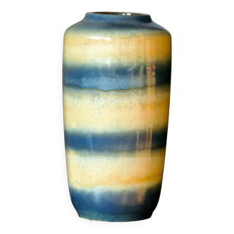 Vase West Germany en grès bleu et beige