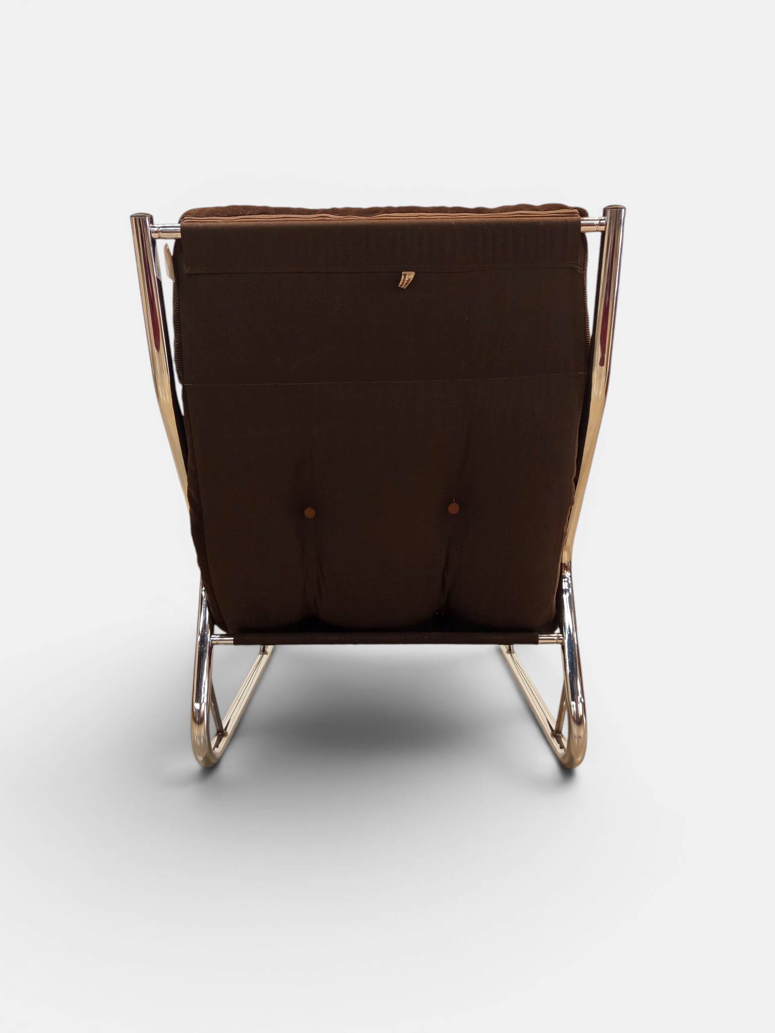 Chrome tubular lounge chair with corduroy – Space Age style 1970