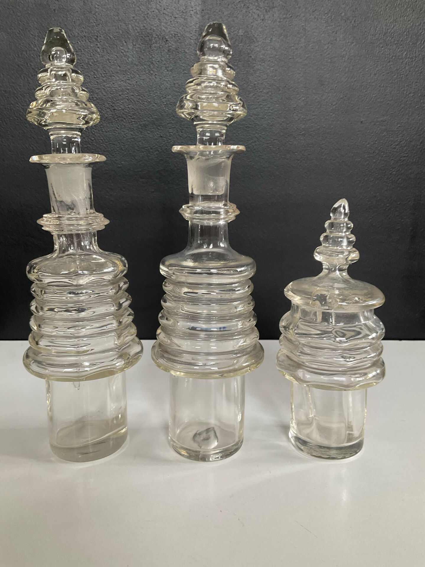 Set of 3 Art Deco crystal bottles