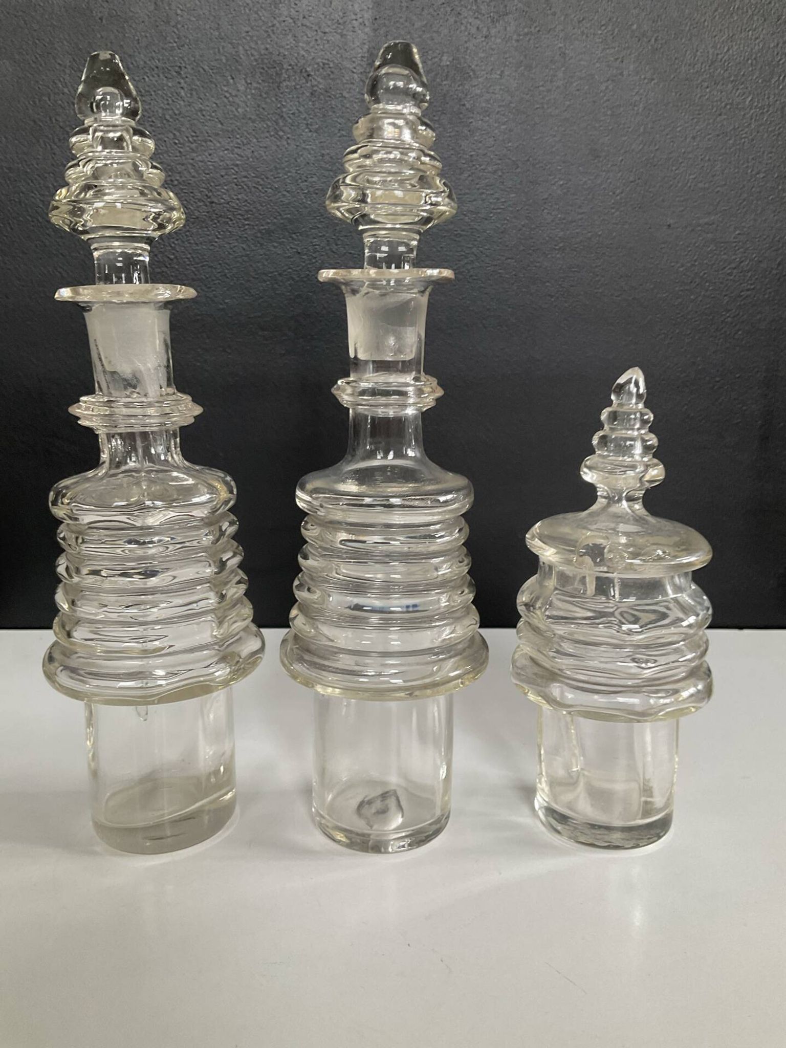 Set of 3 Art Deco crystal bottles
