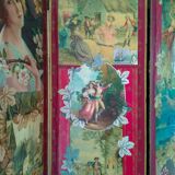 English Victorian 3-panel screen with varnished chromos