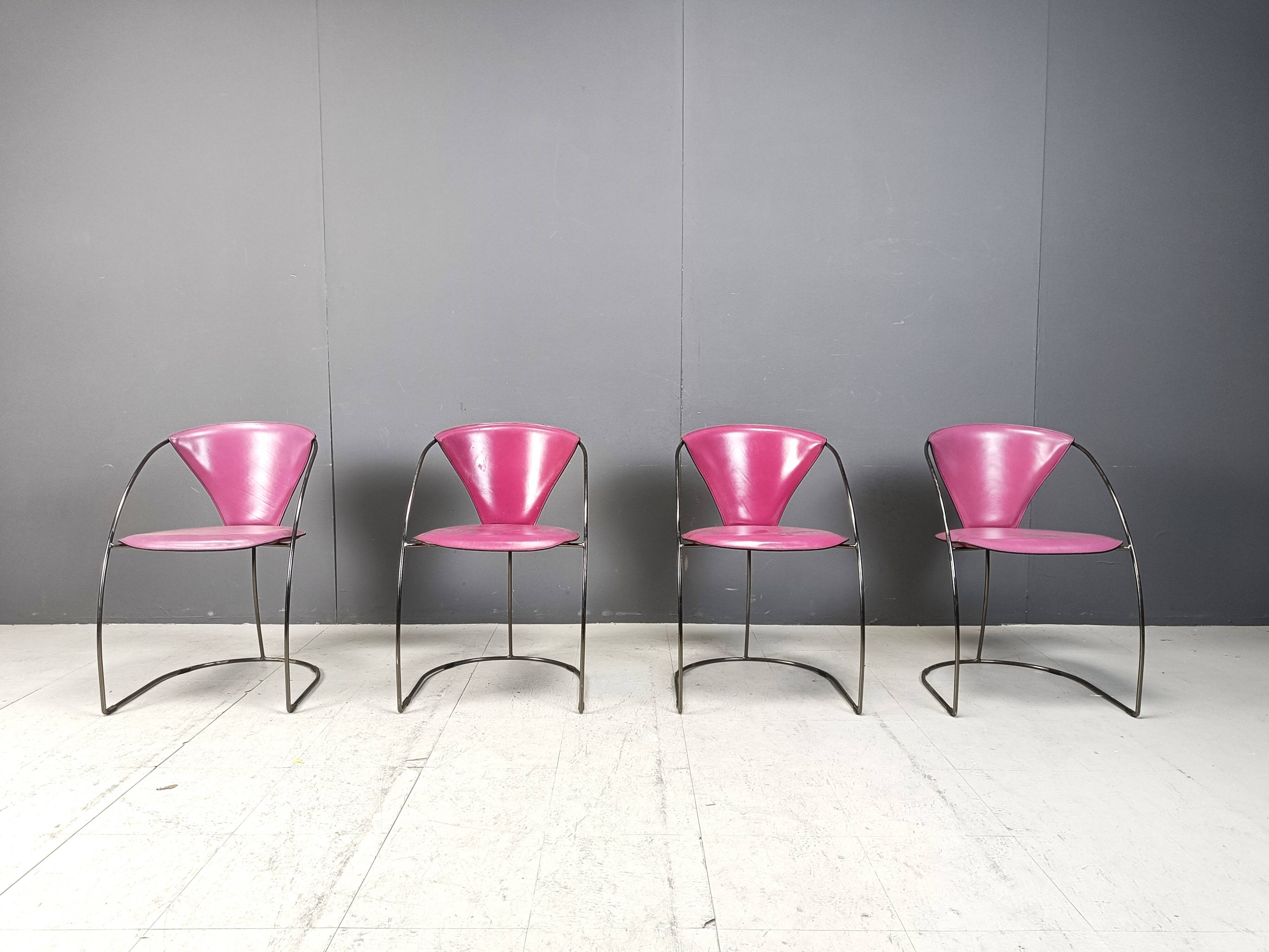 Vintage pink 'linda' dining chairs by Arrben, 1980s - set of 4