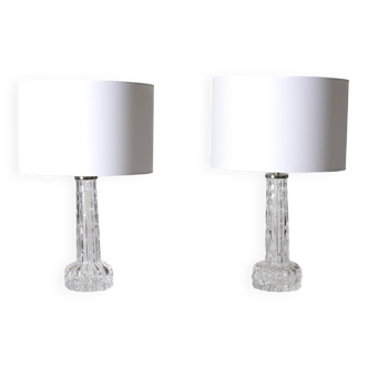 Pair of crystal table lamps by Carl Fagerlund for Orrefors, 1970s