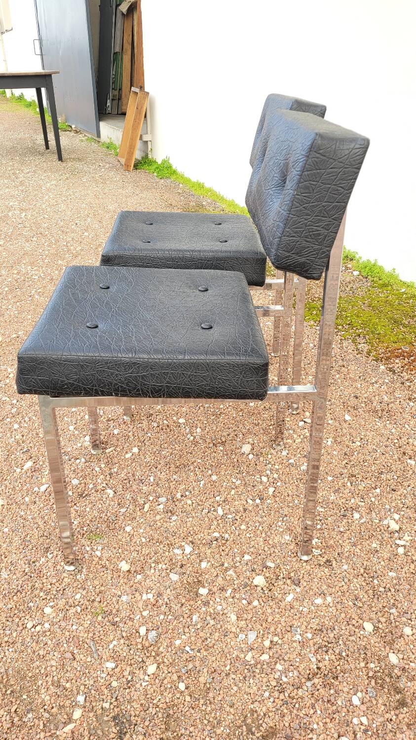 Pair of chromed design skai chairs - 1950s