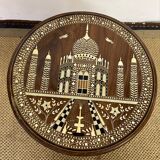 Tripod pedestal table/ side table in inlaid and carved teak