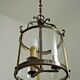 Large Vintage French Brass Cylindrical Glass 3 Light Hanging Hall Lantern