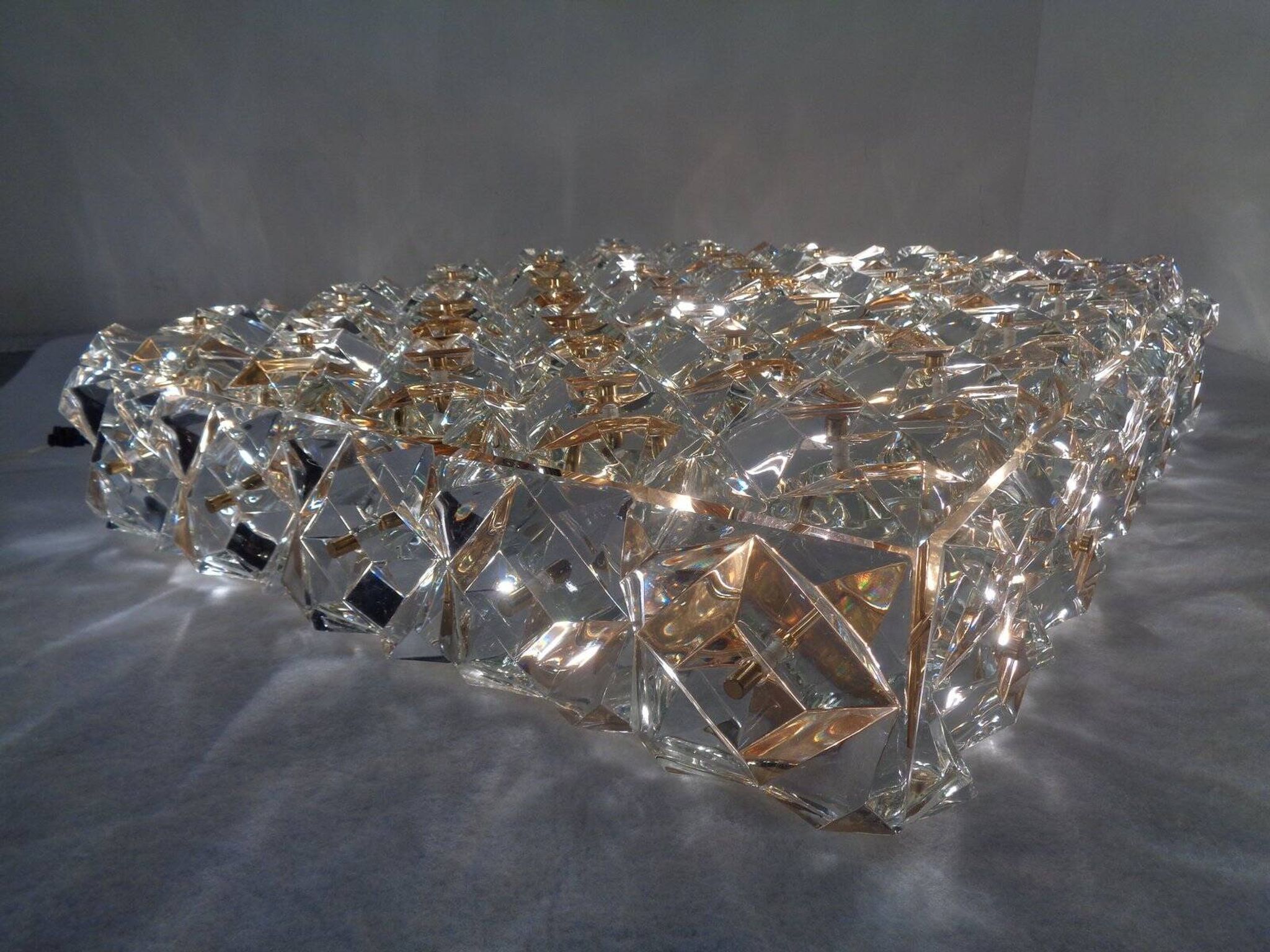 Large Gold-Plated & Crystal Glass Flush Mount from Kinkeldey, Germany, 1970s
