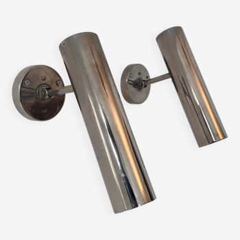 Pair of modernist adjustable wall lights, chrome metal, France 1960