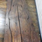 pair long coffee table solid wood brutalist