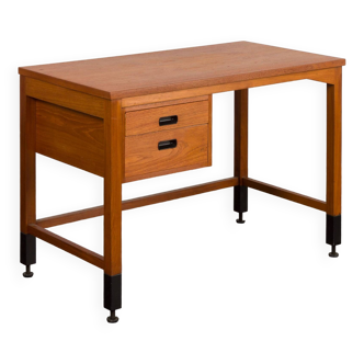 Small Danish teak mid century desk with black handles and feet by Nipu Mobler, 1970s