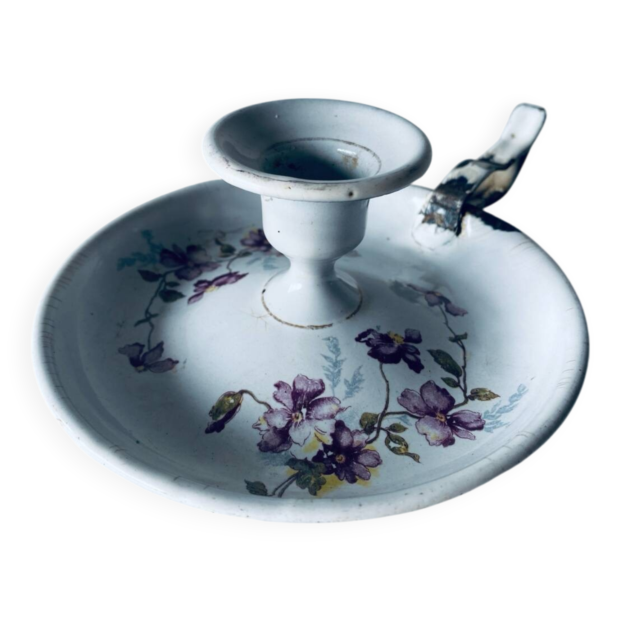 Antique enamelled metal candle holder