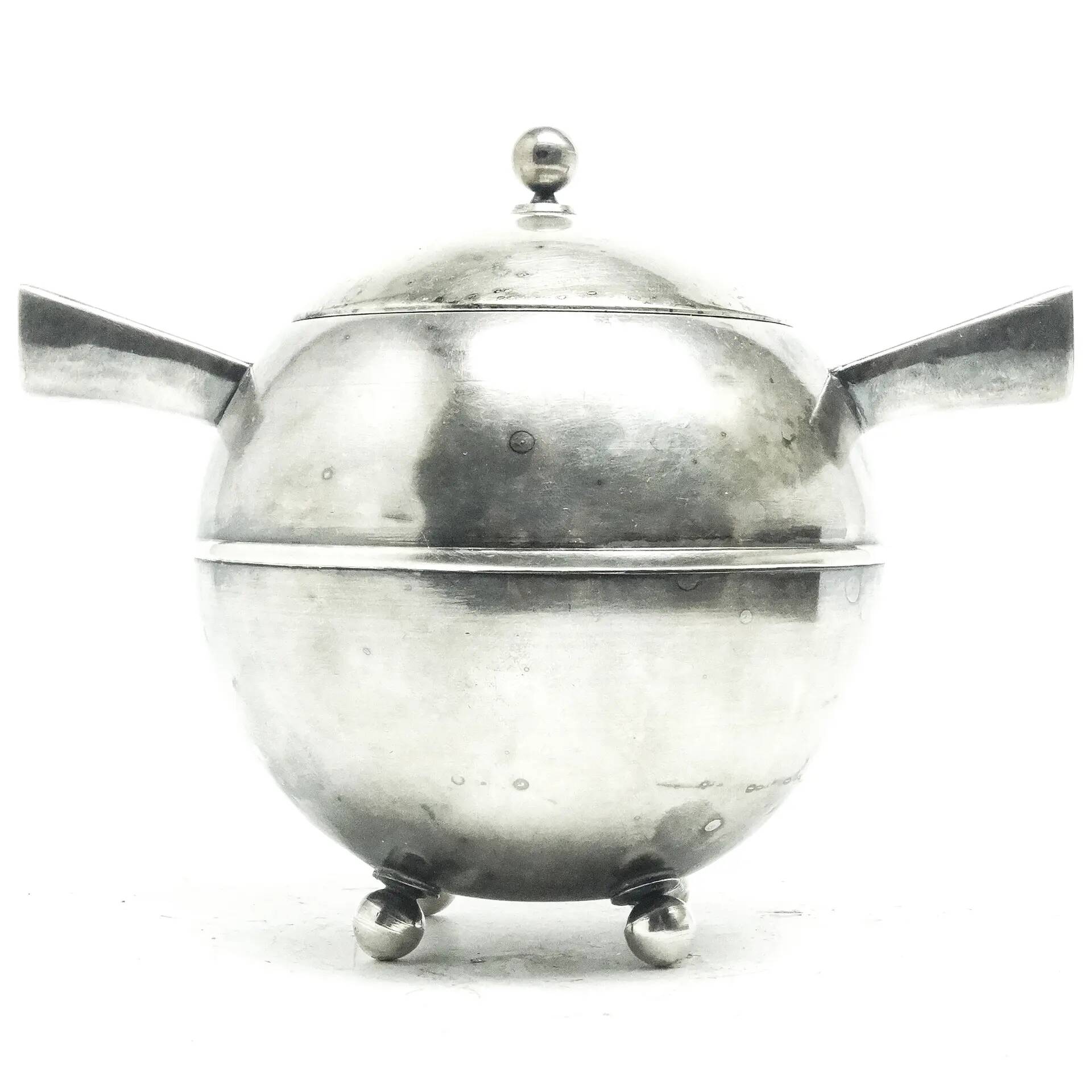 Postmodernist sugar bowl, silver-plated brass, Poland, 1950s