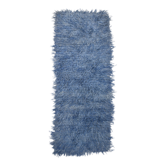 4x10 bold blue color vintage rug, 115x301cm