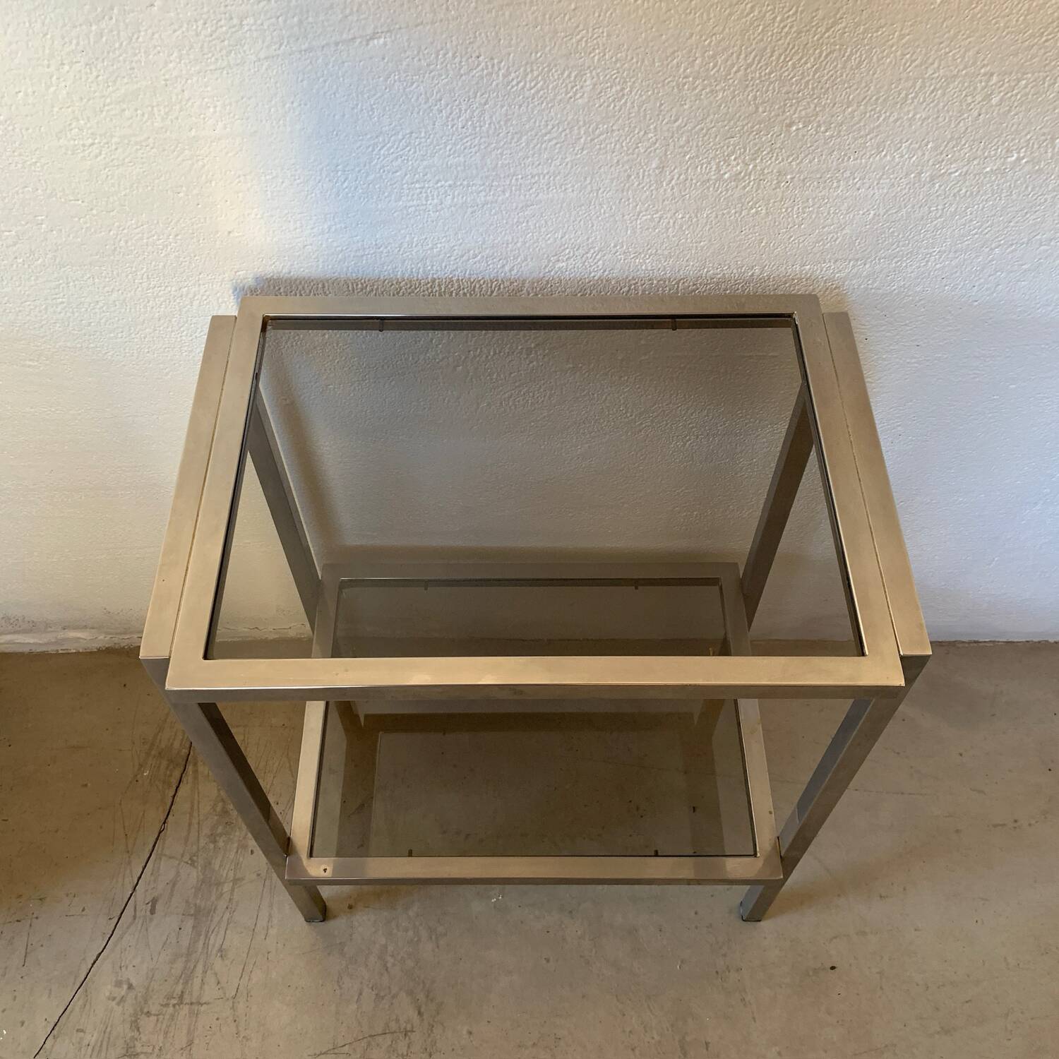 Designer chrome and smoked glass side table, 1970s