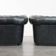 Set of 2 black Chesterfield armchairs in grained cowhide leather