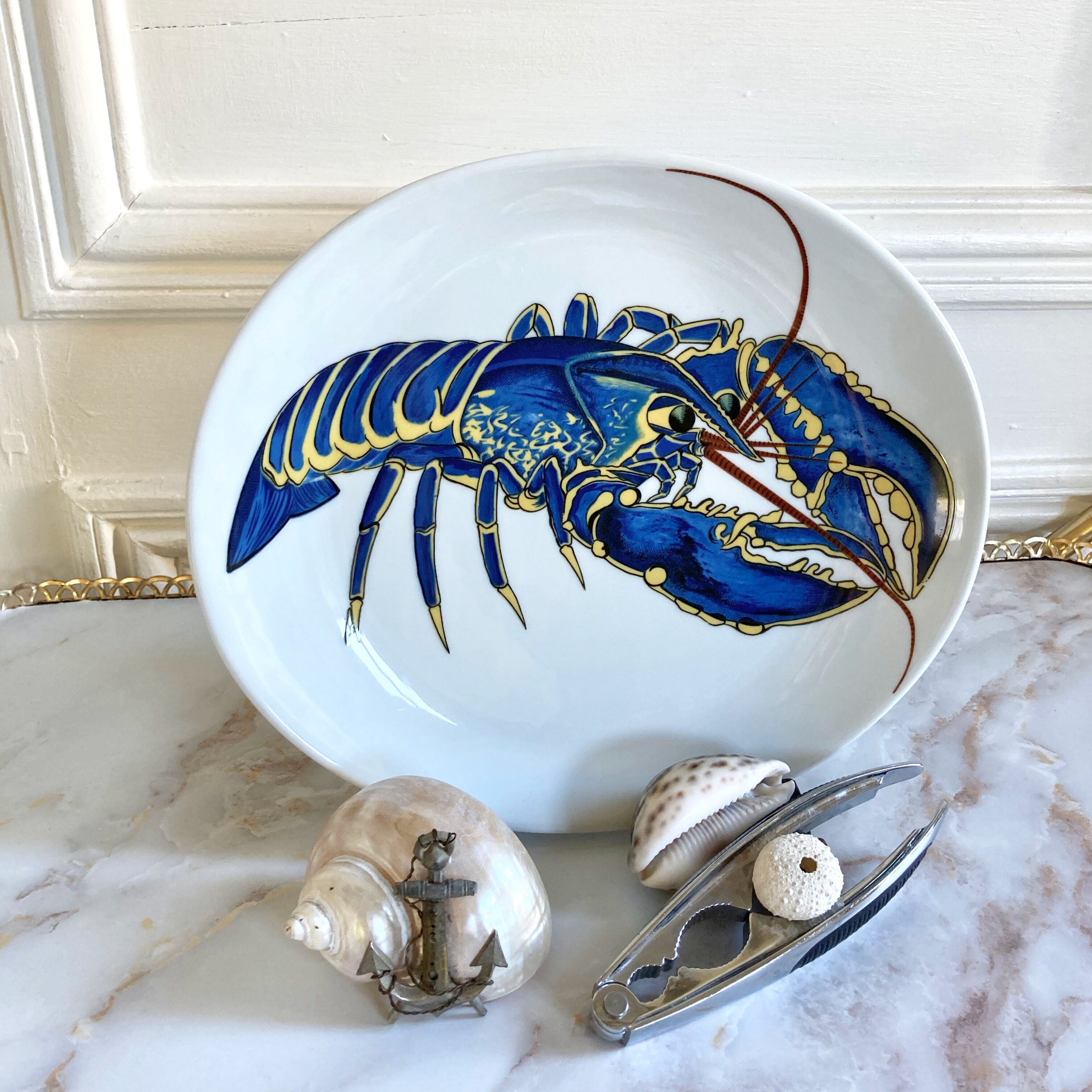 Service de 12 assiettes à poisson porcelaine Pillivuyt décor Homard