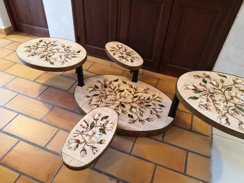 Georges Pelletier Vallauris La Roue Magnolias Vintage Coffee Table
