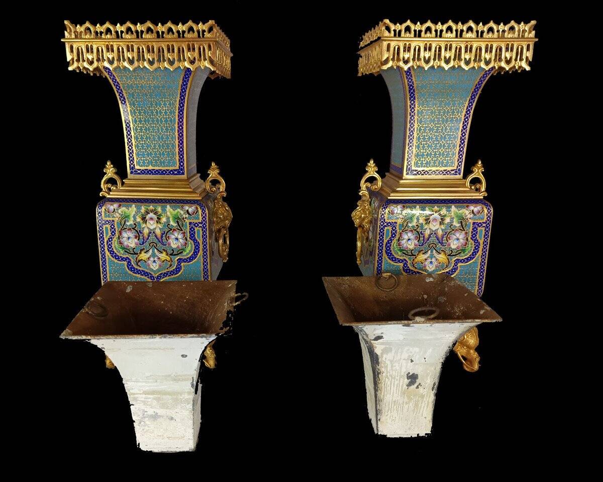 Pair of Japanese-style Cloisonné Vases Attributed to Ferdinand Barbedienne (1810-1892) And