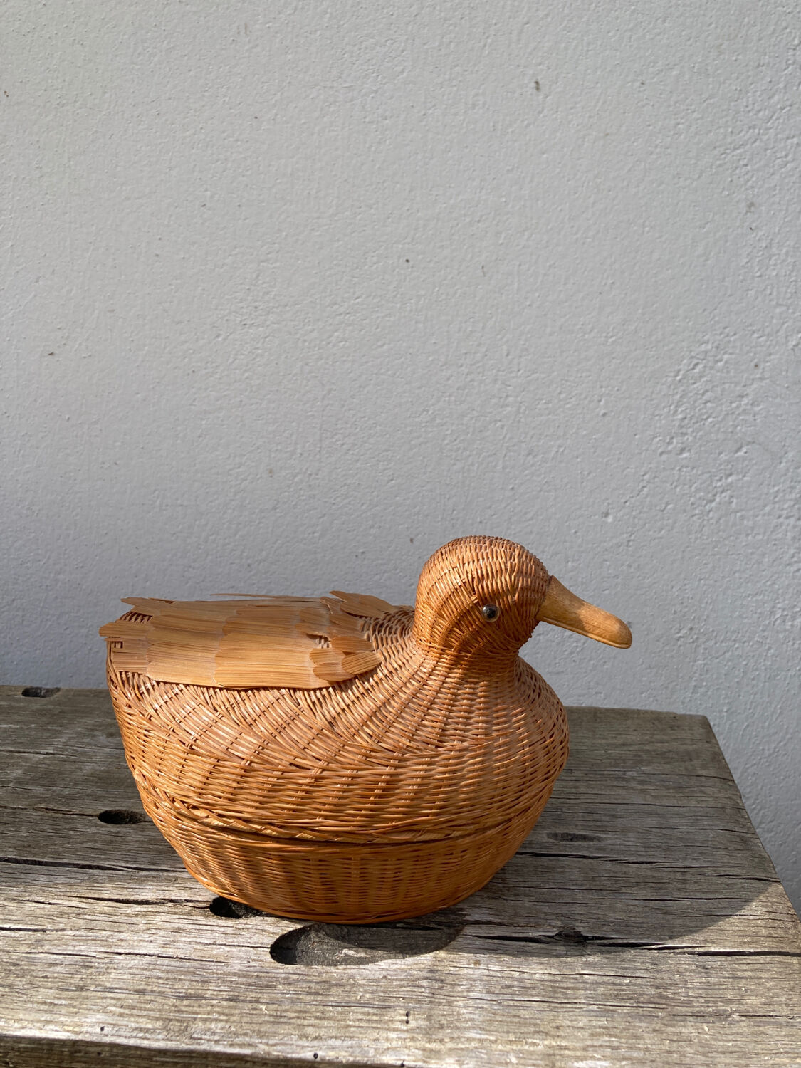 Vintage woven rattan duck box