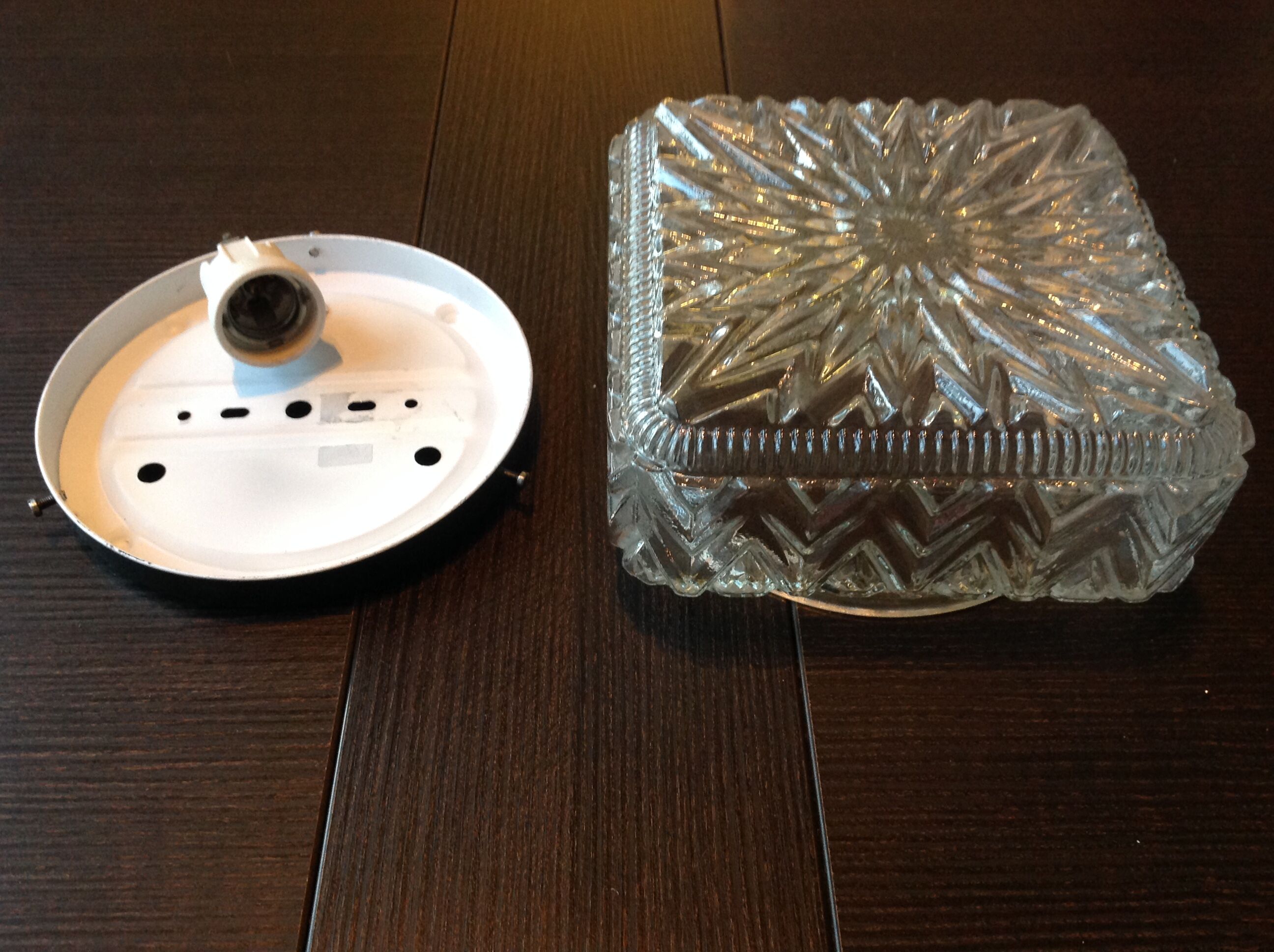 Square ceiling lamp in structured glass vintage 60s-70s