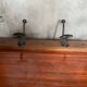 Old wooden coat rack + 2 double black metal hooks