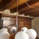 Chrome Sputnik chandelier and white frosted glass globes