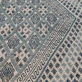 Traditional white and blue margoum carpet woven hands in pure wool