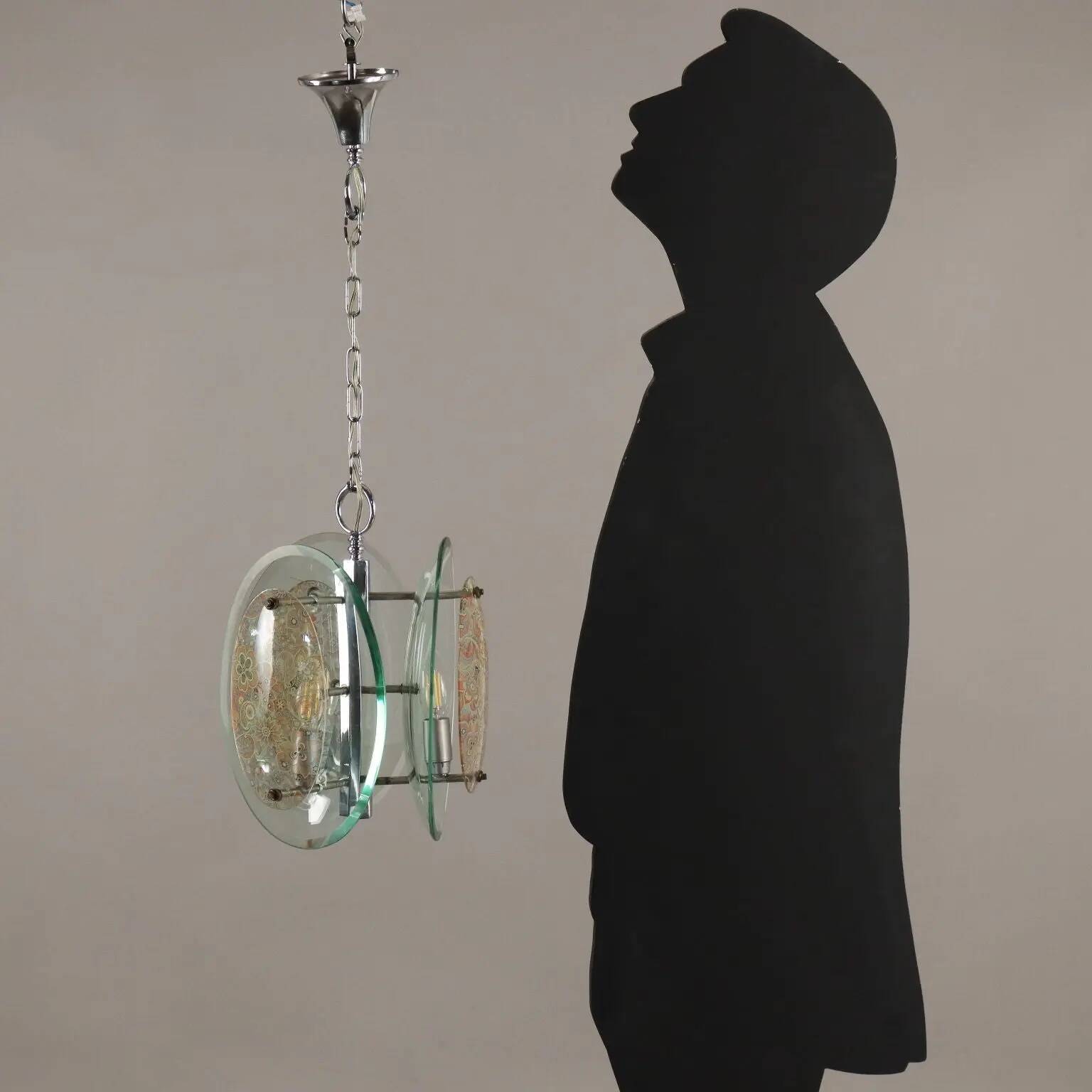 Suspension vintage des années 1960 en verre et métal, Italie